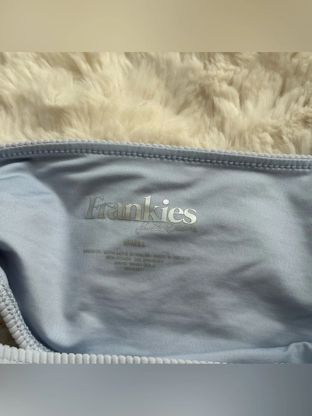 NWT Frankie’s Bikinis Jenna Ribbed Light Blue Bandeau Strapless Bikini Top